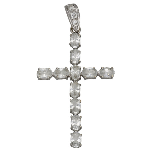 9ct White Gold Cubic Zirconia Cross Pendant