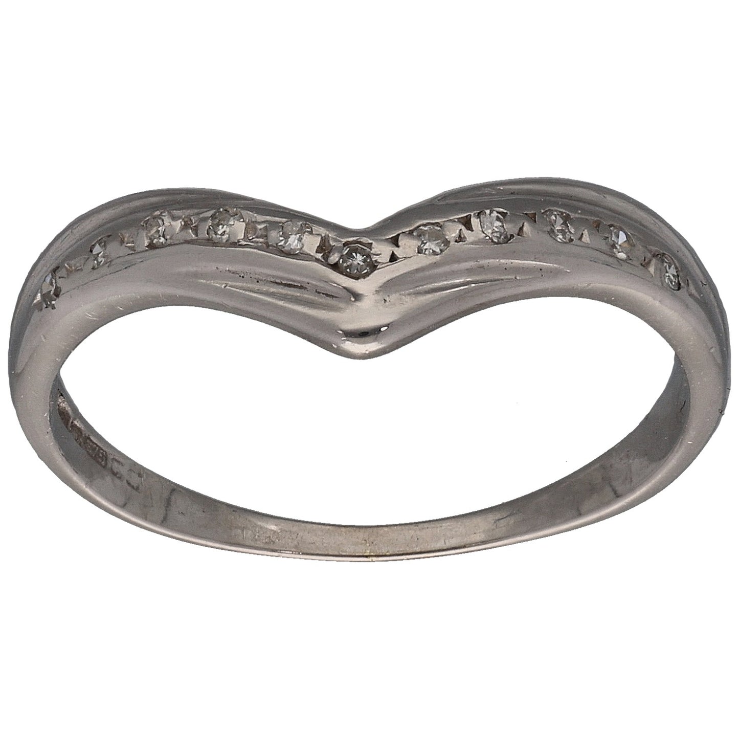 9ct White Gold 0.055ct Diamond Wishbone Ring Size O
