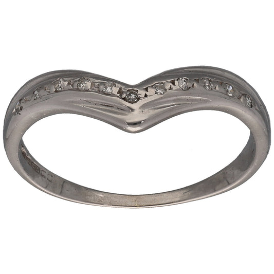 9ct White Gold 0.055ct Diamond Wishbone Ring Size O
