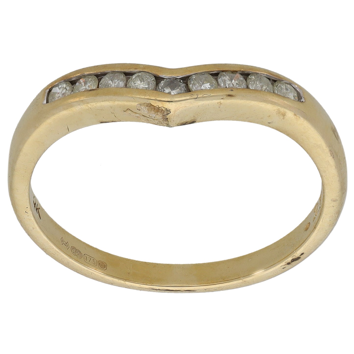 9ct Gold 0.27ct Diamond Wishbone Ring Size R