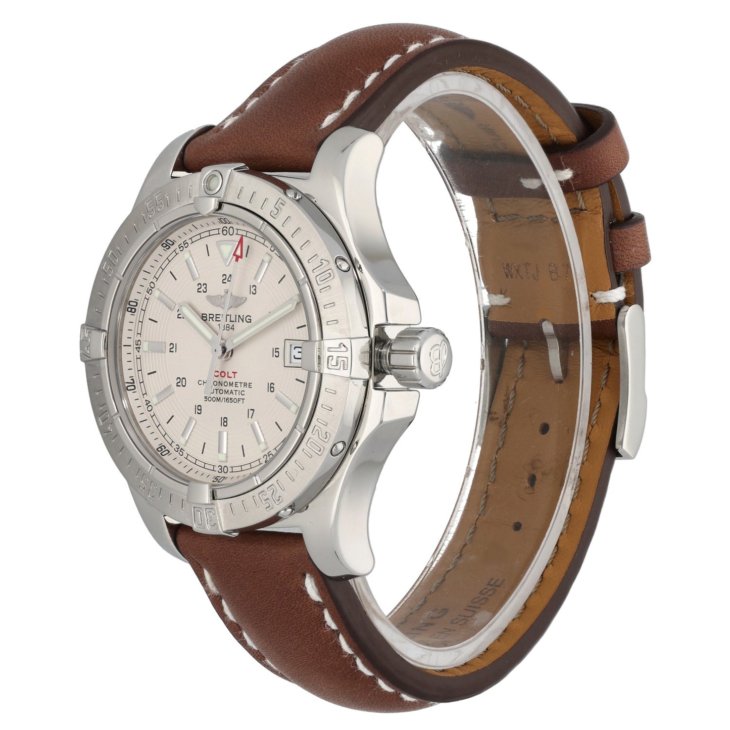 Breitling Colt A17380, white, dial, stainless steel, brown leather strap