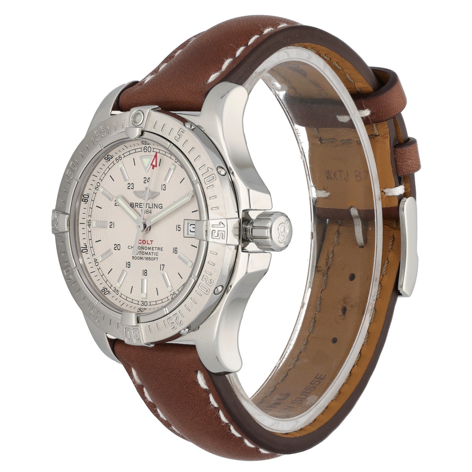 Breitling Colt A17380, white, dial, stainless steel, brown leather strap