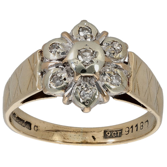 9ct Gold 0.07ct Diamond Cluster Ring Size L
