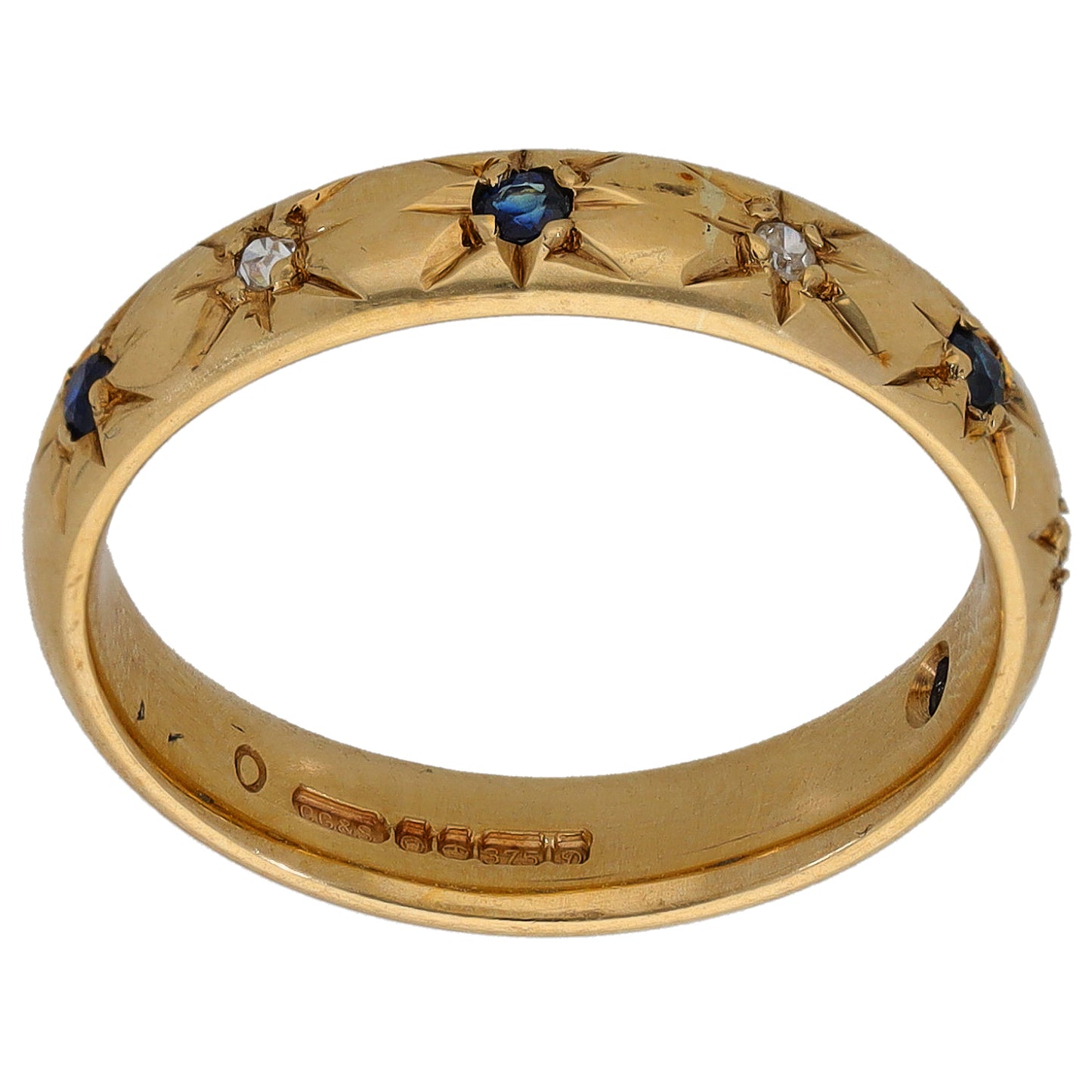 9ct Gold Sapphire & 0.03ct Diamond Half Eternity Ring Size N