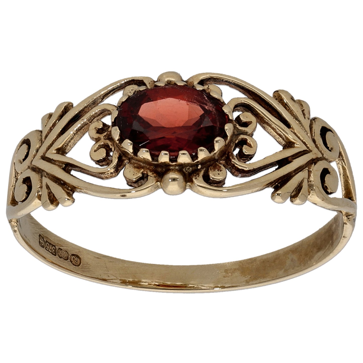 9ct Gold Garnet Single Stone Ring Size P