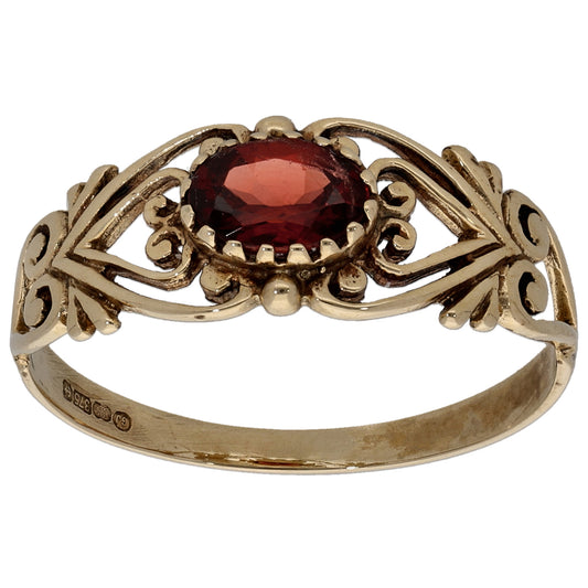 9ct Gold Garnet Single Stone Ring Size P