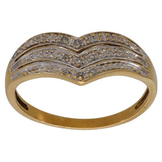 9ct Gold 0.045ct Diamond Wishbone Ring Size P