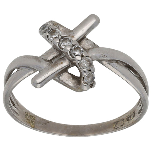 9ct White Gold Cubic Zirconia Dress/Cocktail Ring Size M