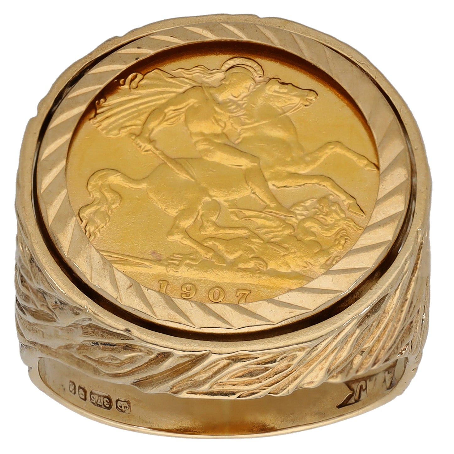 9ct Gold Half Sovereign Coin Ring Size S