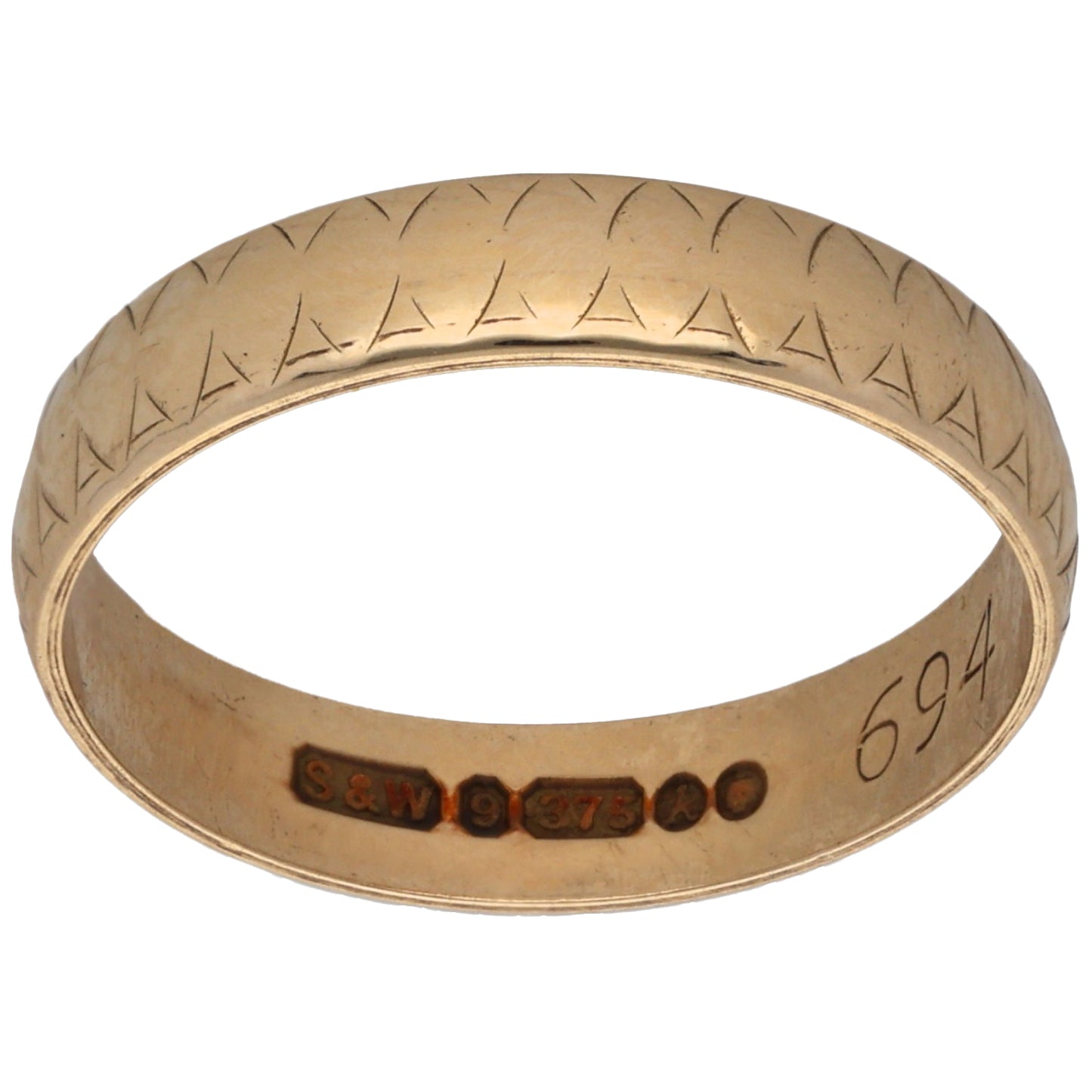 9ct Gold Patterned Wedding Ring Size M