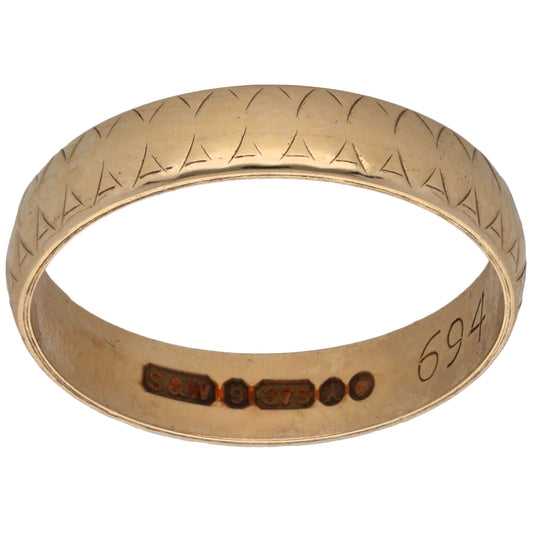 9ct Gold Patterned Wedding Ring Size M