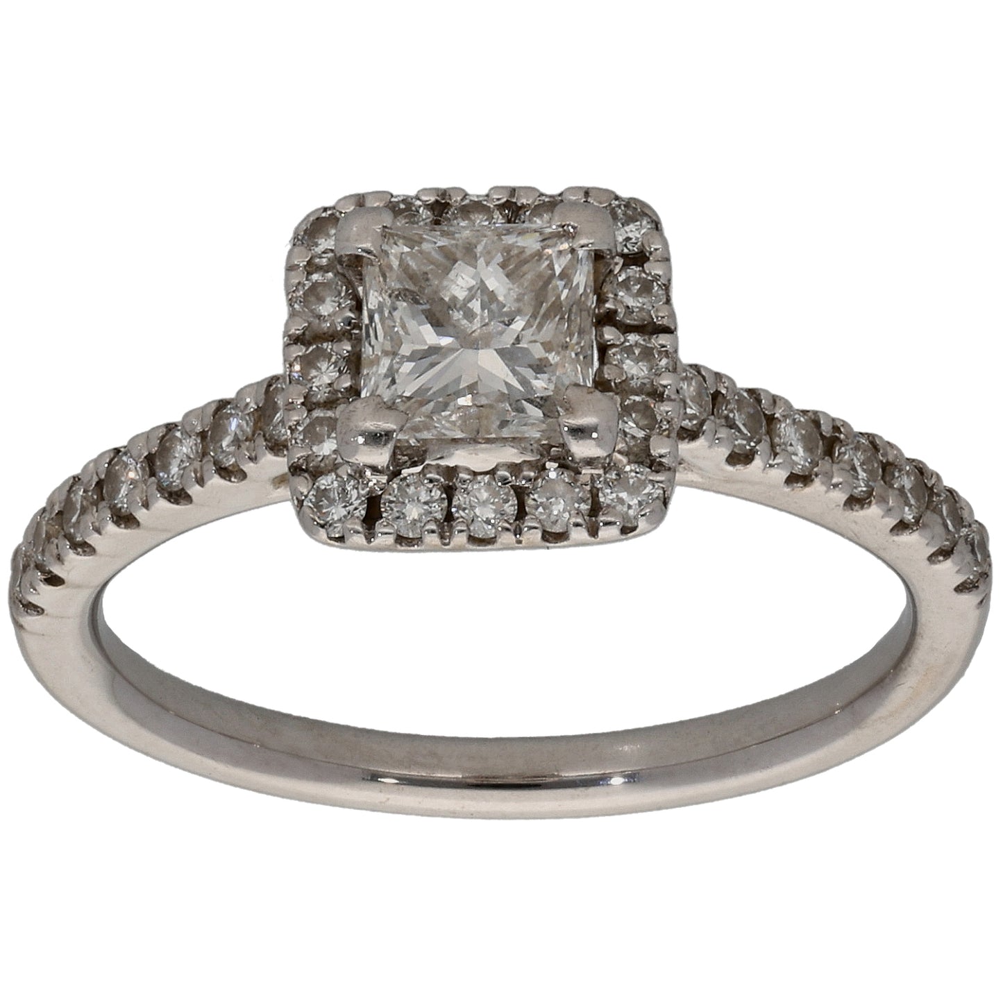 18ct White Gold 0.95ct Diamond Halo Ring Size M