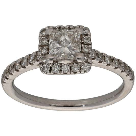 18ct White Gold 0.95ct Diamond Halo Ring Size M