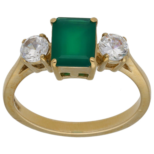 9ct Gold Agate & Cubic Zirconia Three Stone Ring Size Q