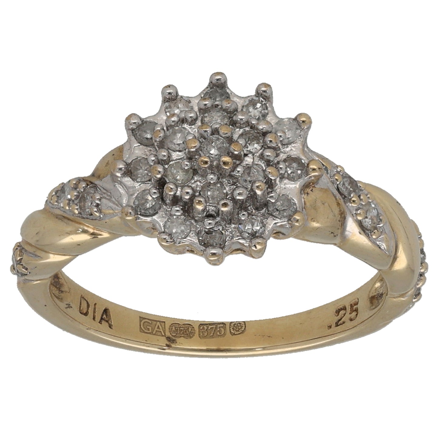 9ct Gold 0.25ct Diamond Cluster Ring Size L