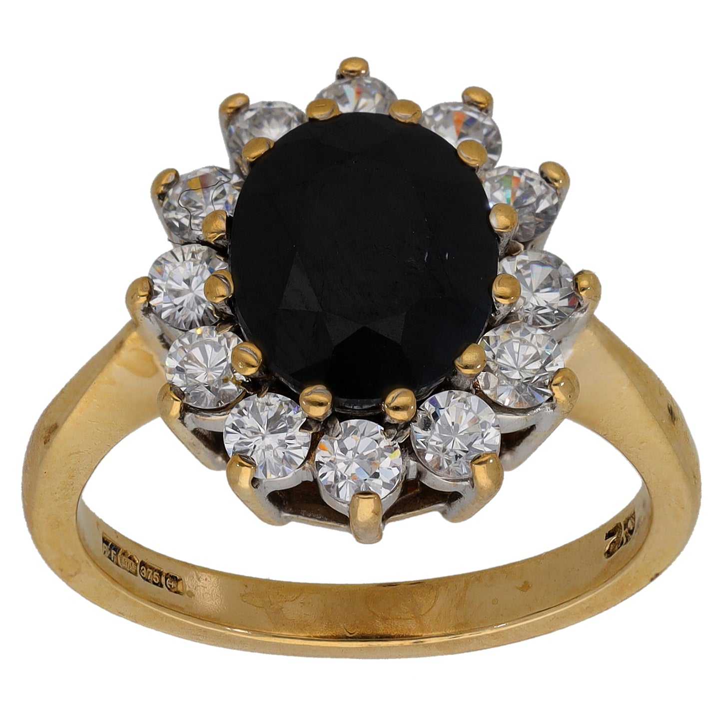 9ct Gold Sapphire & Cubic Zirconia Dress/Cocktail Ring Size P