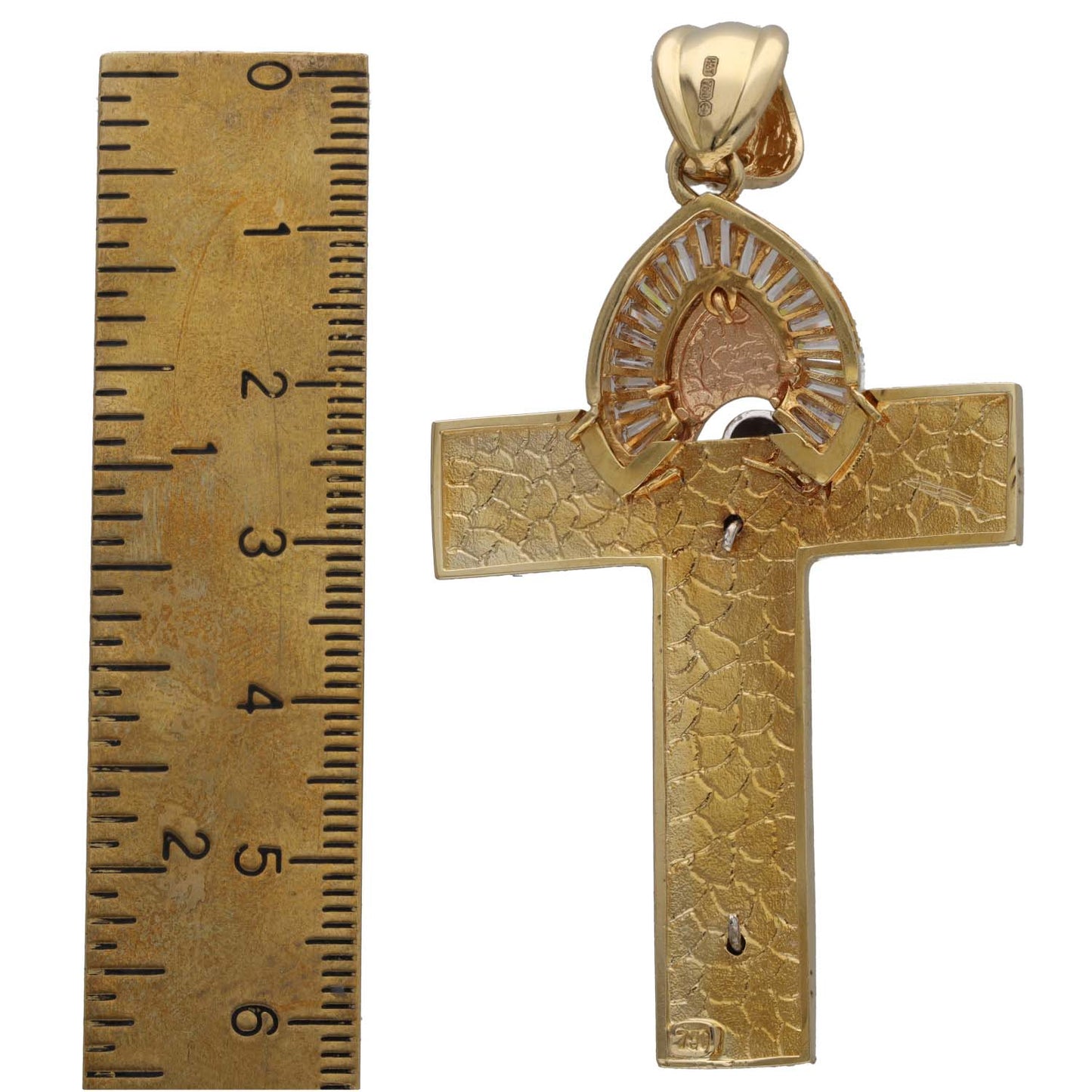 18ct Bi-Colour Gold Cubic Zirconia Crucifix Pendant