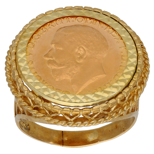 9ct Gold Full Sovereign Coin Ring Size Z