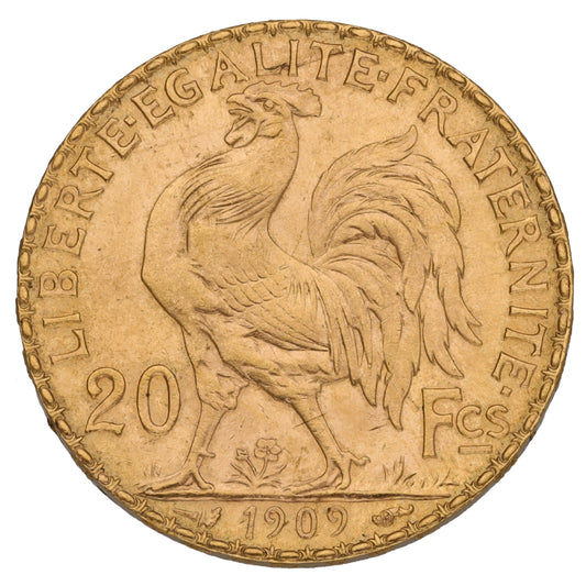 22ct Gold French 20 Francs Coin 1909
