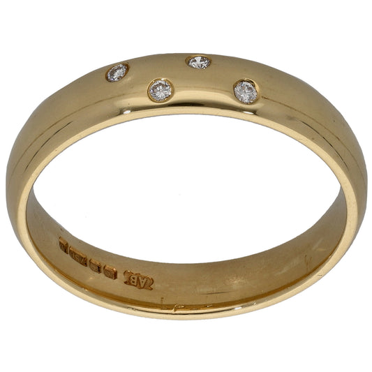 18ct Gold 0.04ct Diamond Patterned Wedding Ring Size M