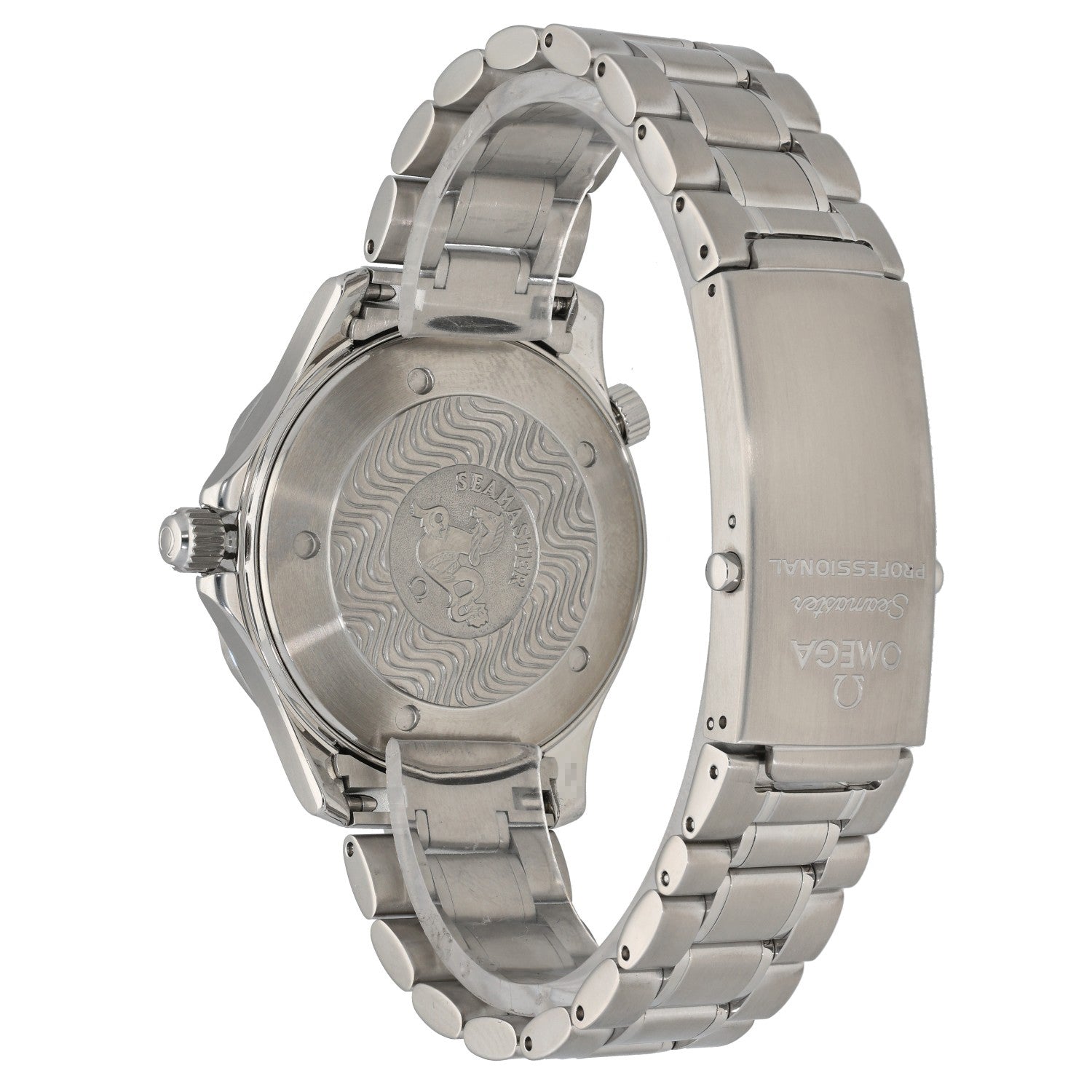 Omega Seamaster 2264.50.00 with black case and bezel in stainless steel bracelet and case, rear angle