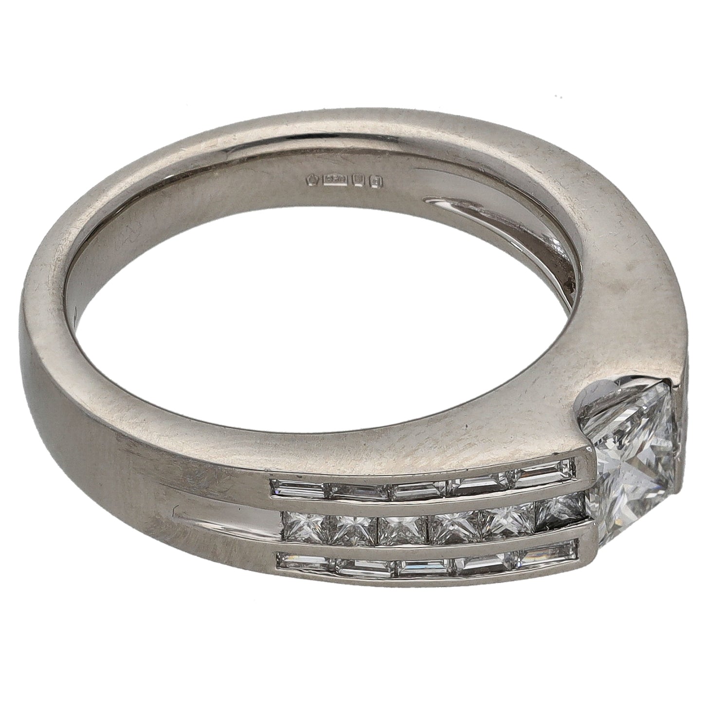 Platinum 1.30ct Diamond Solitaire Ring With Accent Stones Size N