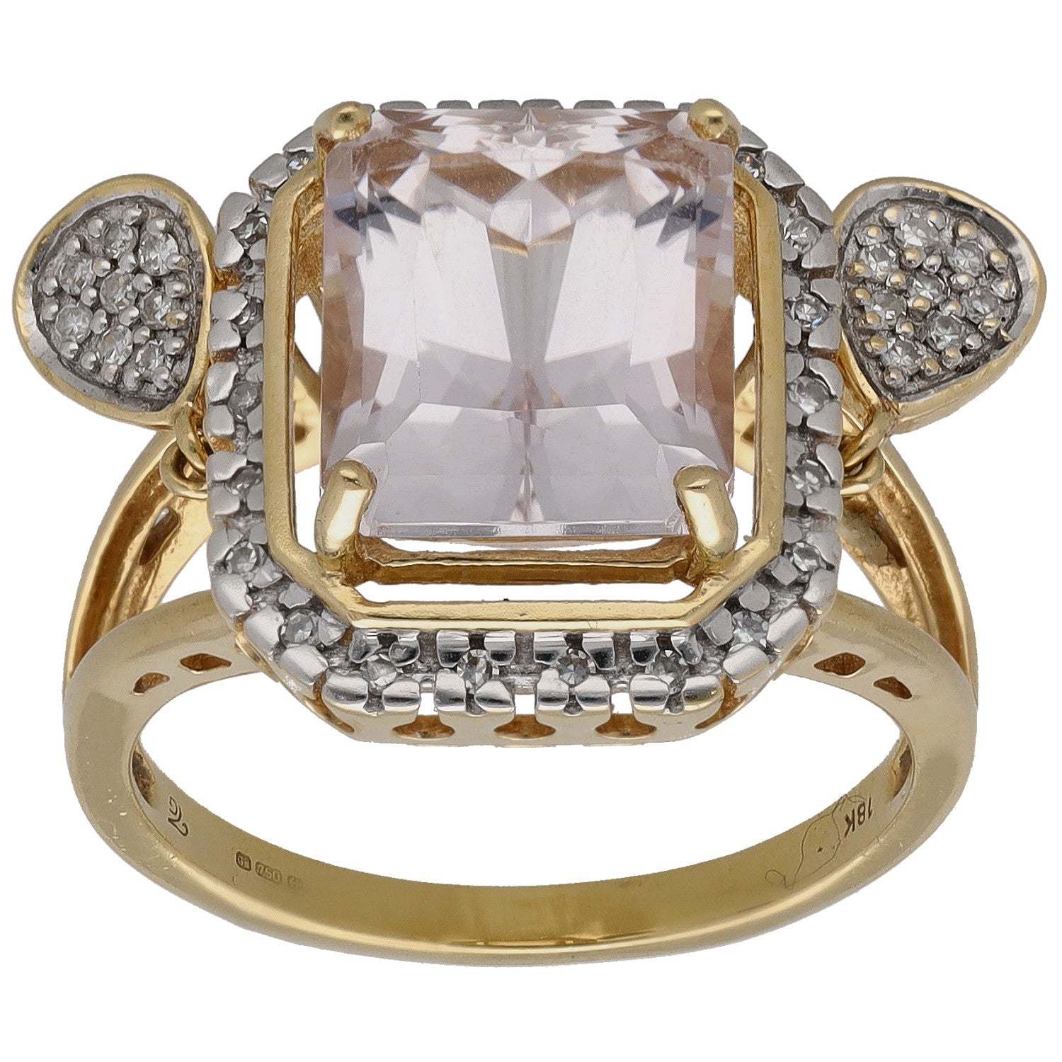 18ct gold cocktail ring with square kunzite and diamond accents