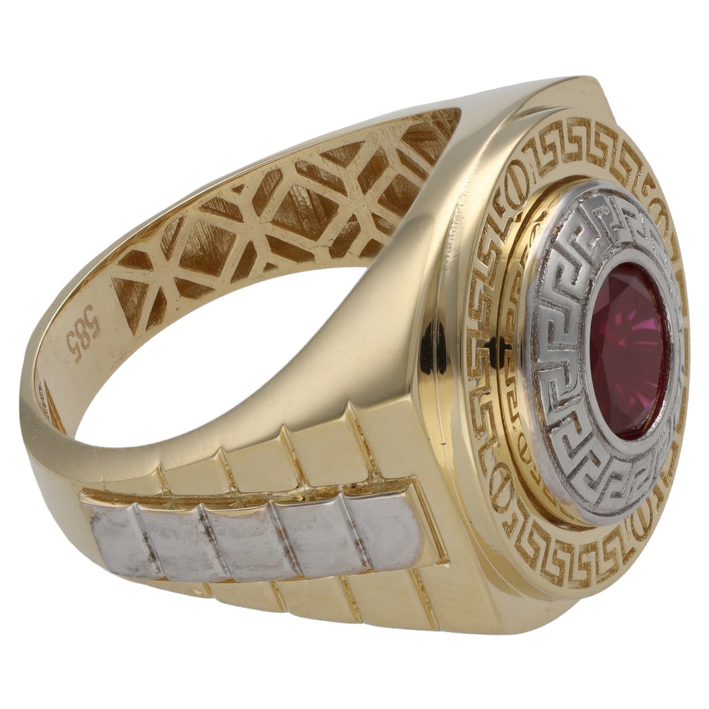 14ct Bi-Colour Gold Red Stone Signet Ring