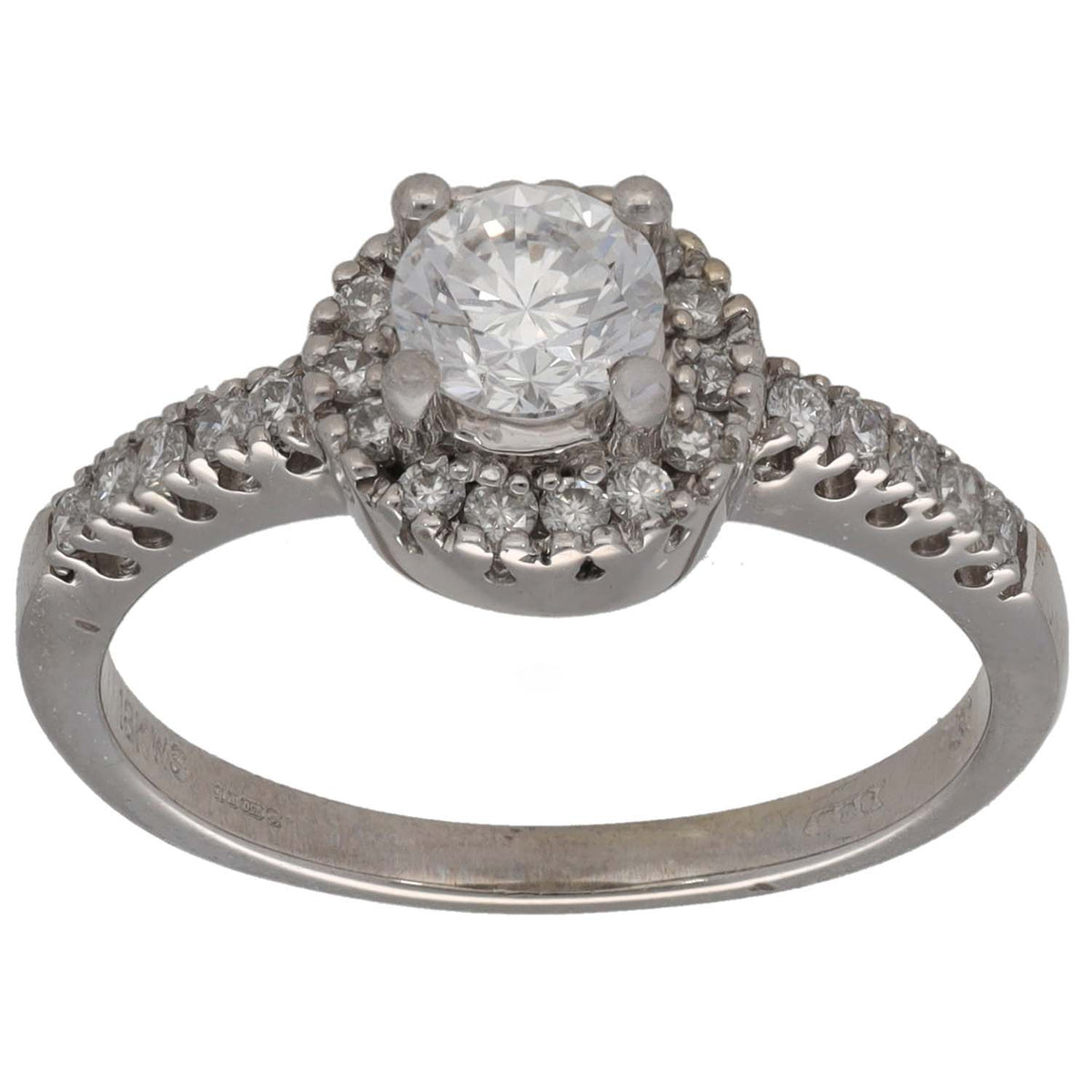 18ct White Gold 0.52ct Diamond Halo Ring Size M
