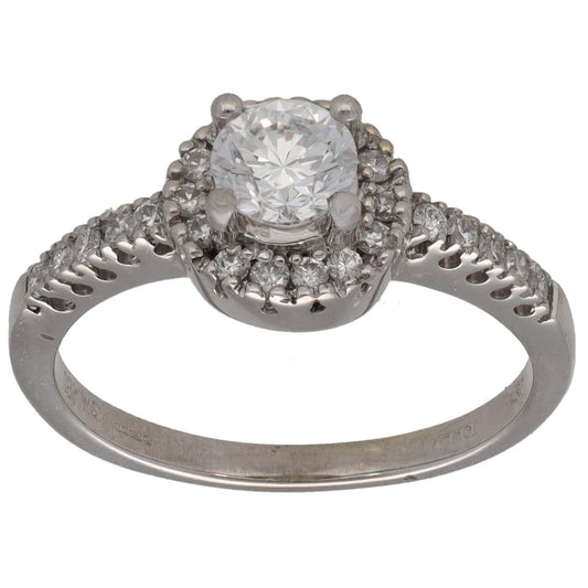 18ct White Gold 0.52ct Diamond Halo Ring Size M