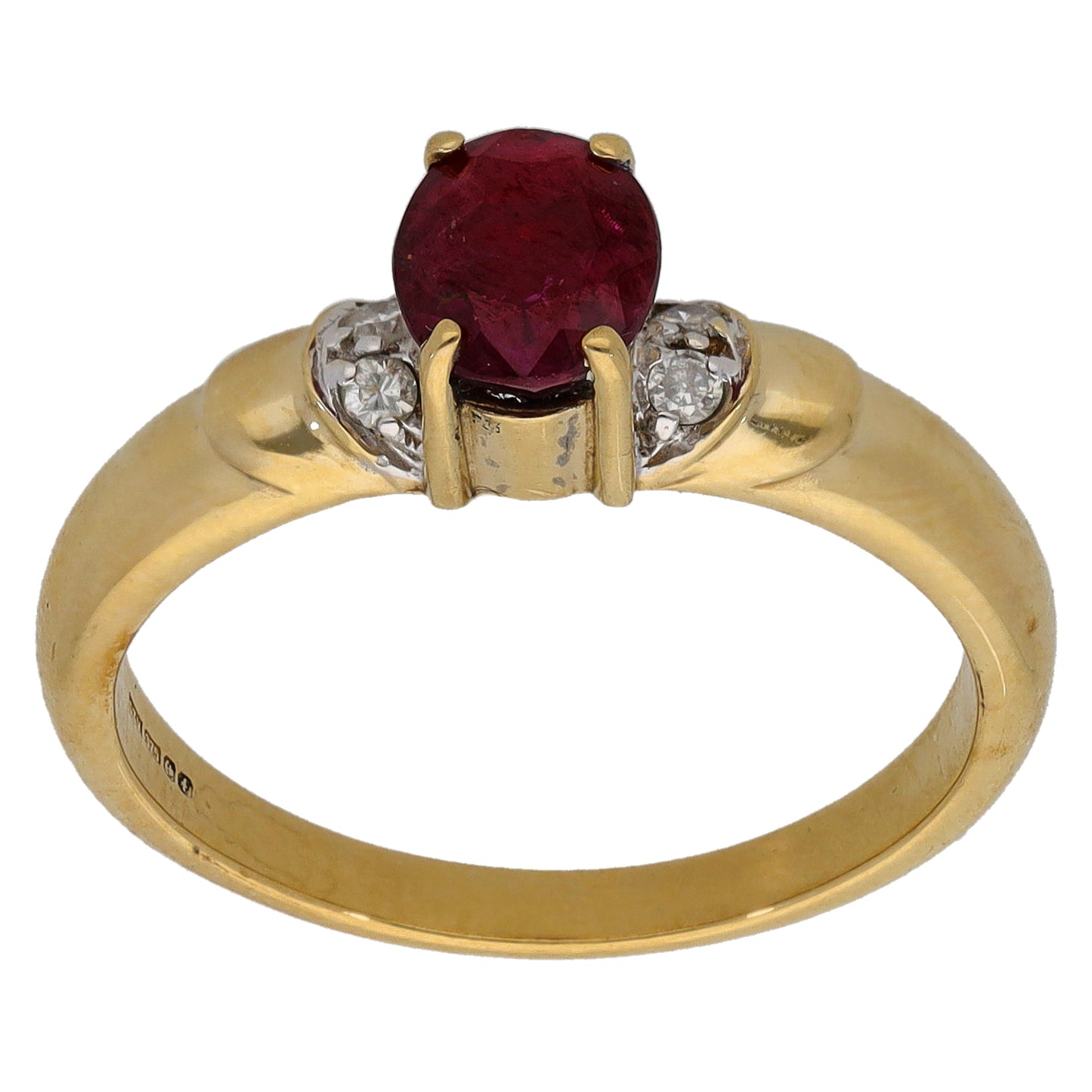 9ct Gold Ruby & 0.04ct Diamond Single Stone Ring With Accents Size N
