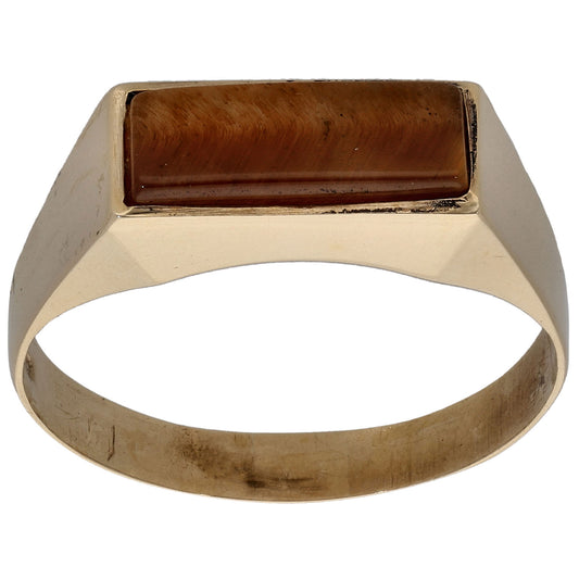 9ct Gold Tiger's Eye Single Stone Signet Ring Size X