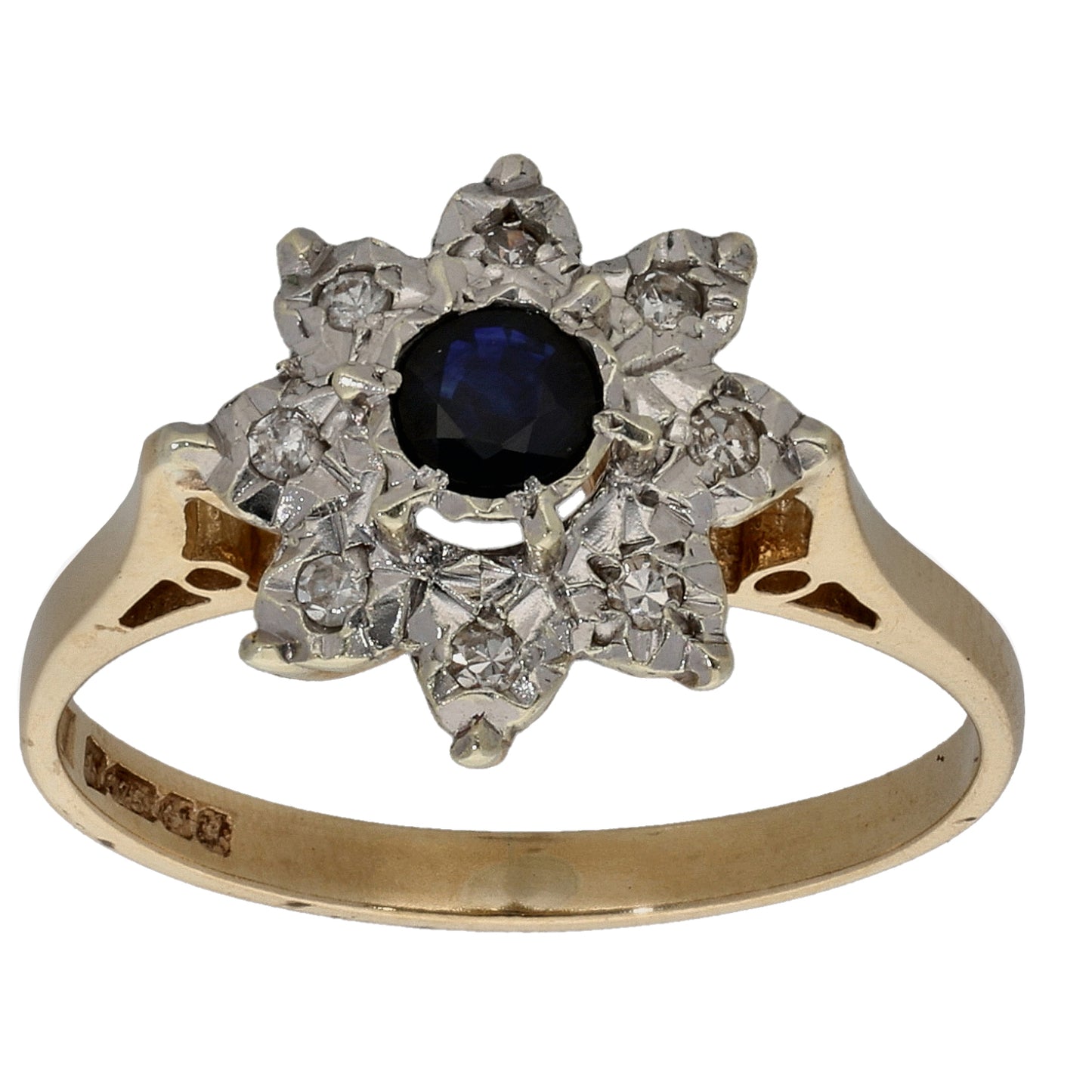 9ct Gold Sapphire & 0.04ct Diamond Dress/Cocktail Ring Size L