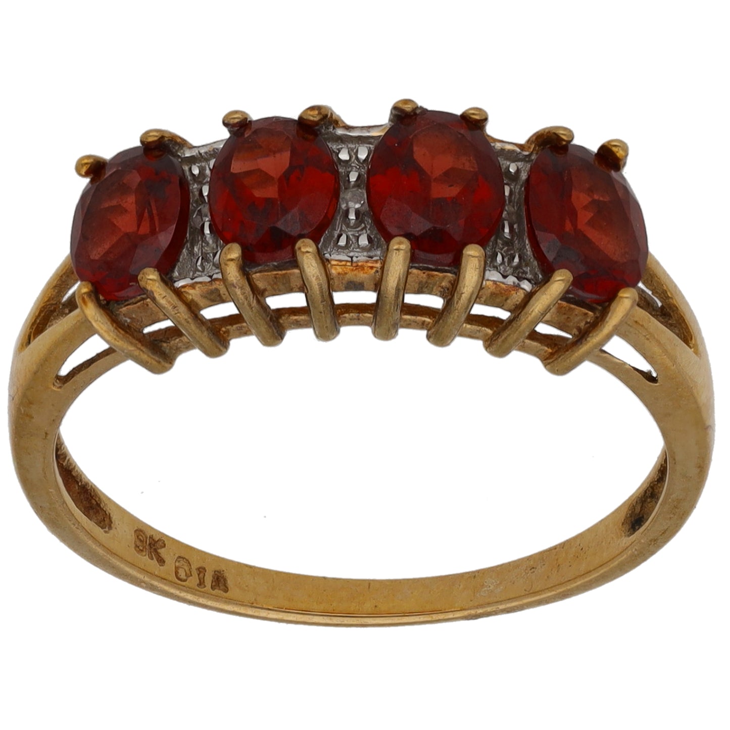 9ct Gold Garnet & 0.015ct Diamond Dress/Cocktail Ring Size P