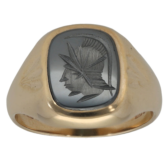9ct Gold Hematite Single Stone Signet Ring Size S