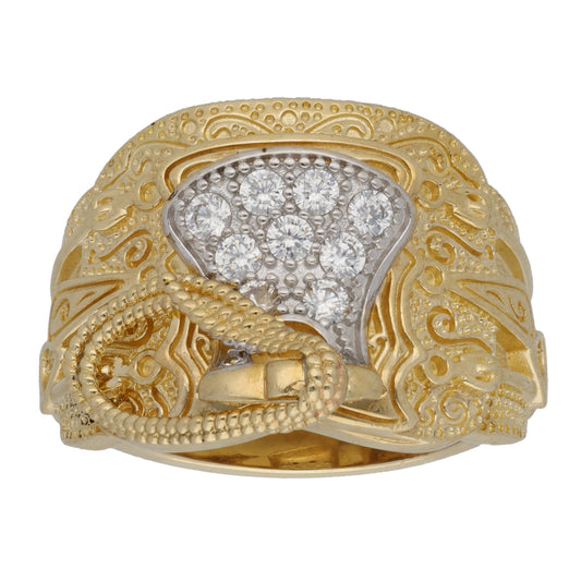 9ct Gold Cubic Zirconia Saddle Ring Size X