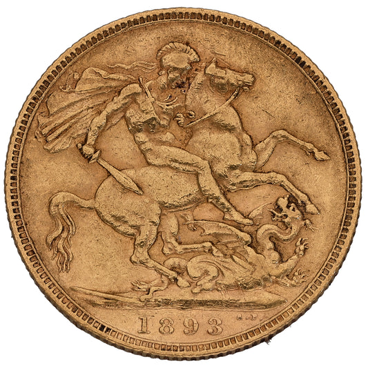 22ct Gold Queen Victoria Full Sovereign Coin 1893