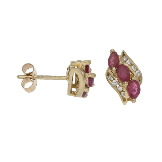 9ct Gold Ruby & Imitation Dress/Cocktail Earrings