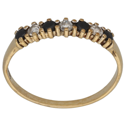 9ct Gold Sapphire & Cubic Zirconia Half Eternity Ring Size O
