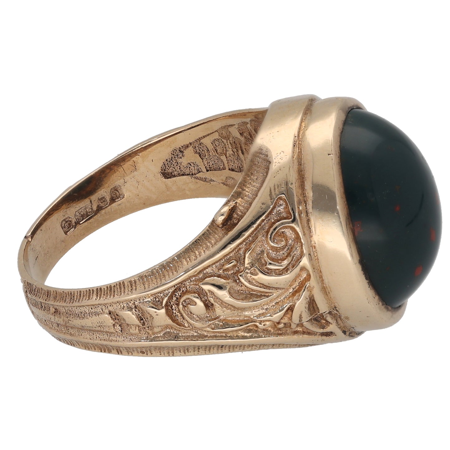 9ct Gold Bloodstone Single Stone Ring Size Q