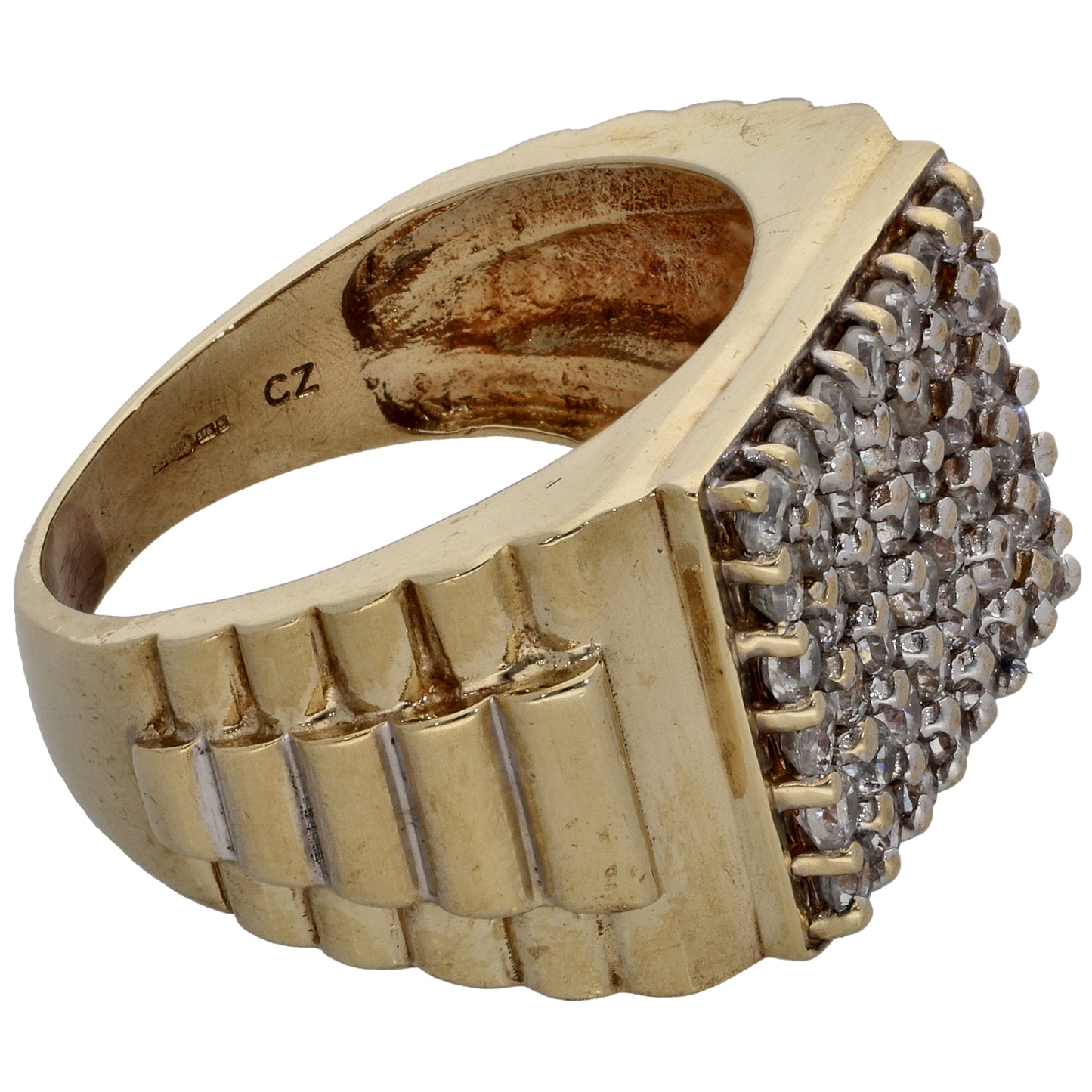 9ct Gold Cubic Zirconia Patterned Signet Ring Size S