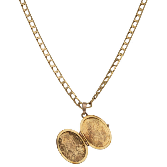 9ct Gold Patterned Locket Pendant With Chain