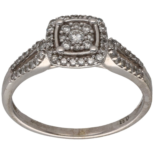 9ct White Gold 0.45ct Diamond Cluster Ring Size N