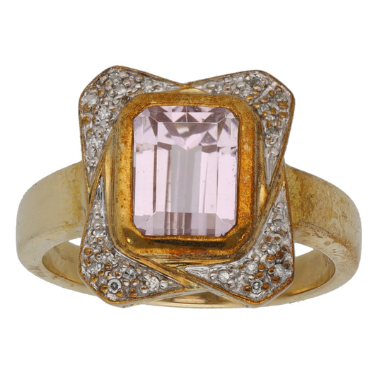 9ct Gold Kunzite & 0.12ct Diamond Dress/Cocktail Ring Size N