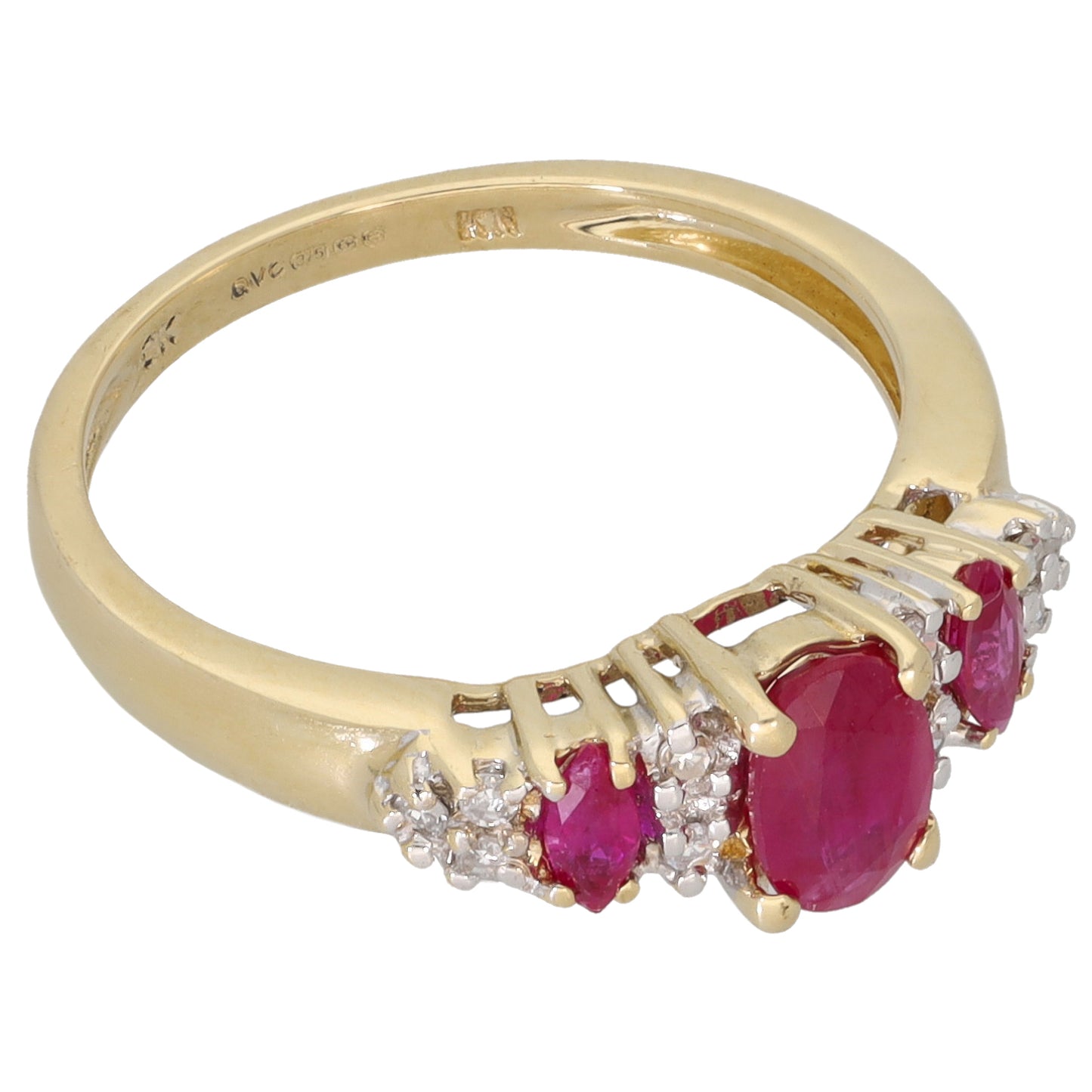 9ct Gold Glass Filled Ruby & 0.10ct Diamond Dress/Cocktail Ring Size L