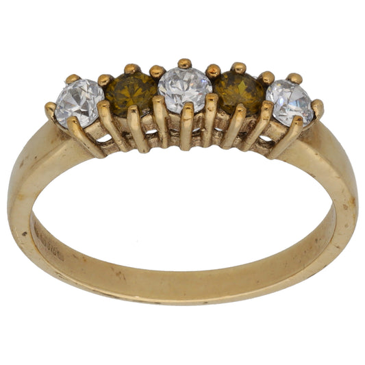 9ct Gold Zircon & Cubic Zirconia Half Eternity Ring Size R