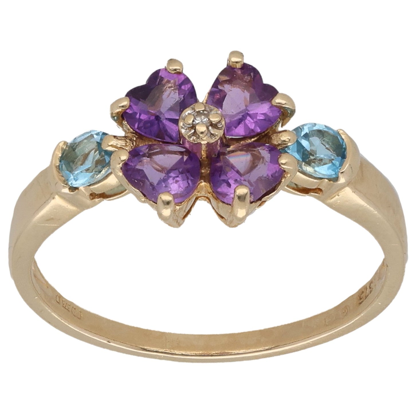 9ct Gold Amethyst, Topaz & 0.0025ct Diamond Dress/Cocktail Ring Size Q