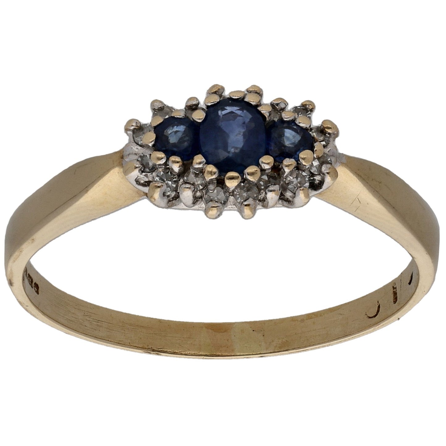 9ct Gold Sapphire & 0.08ct Diamond Dress/Cocktail Ring Size R