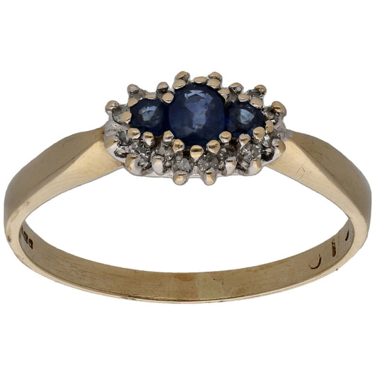 9ct Gold Sapphire & 0.08ct Diamond Dress/Cocktail Ring Size R