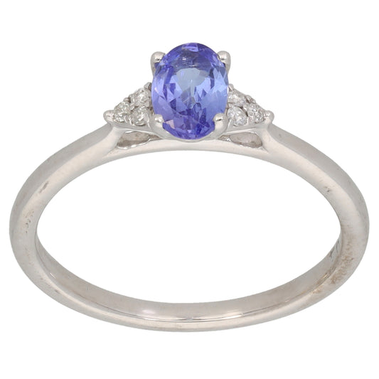 9ct White Gold 0.03ct Diamond & Tanzanite Dress/Cocktail Ring Size L
